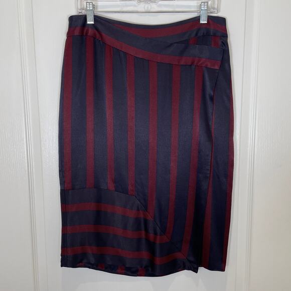 By Malene Birger Danish Designer Asymmetric Stripes Skirt Navy Red Wrap 38 US 8